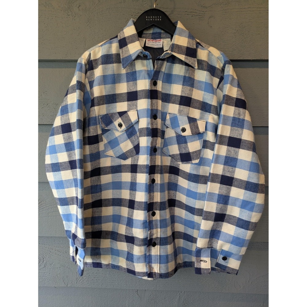 Vintage Wear-Guard Jacket Mens Medium Blue Plaid Quilted Flannel Lined USA 80s